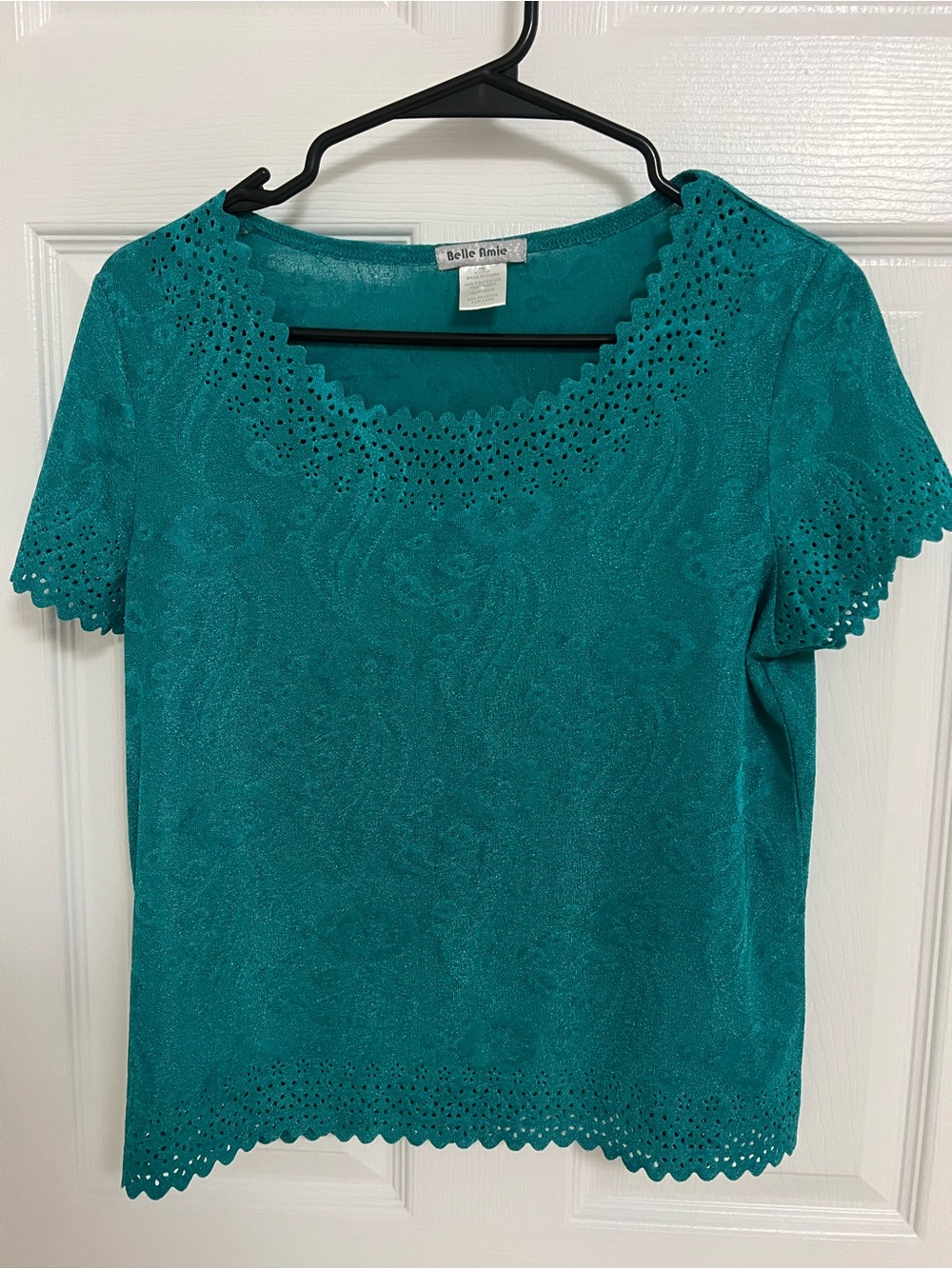 Y2K Belle Amie Teal Eyelet Trim Short Sleeve Top